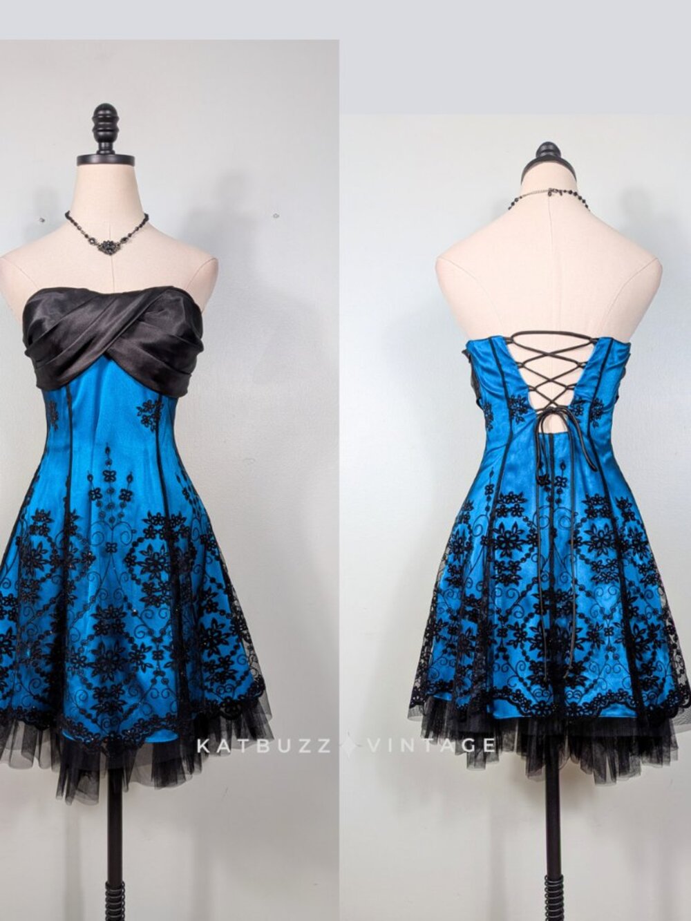 Vintage Nites Prom Dress Mini Gown 2 Blue Black Corset Babydoll 90s Y2K
